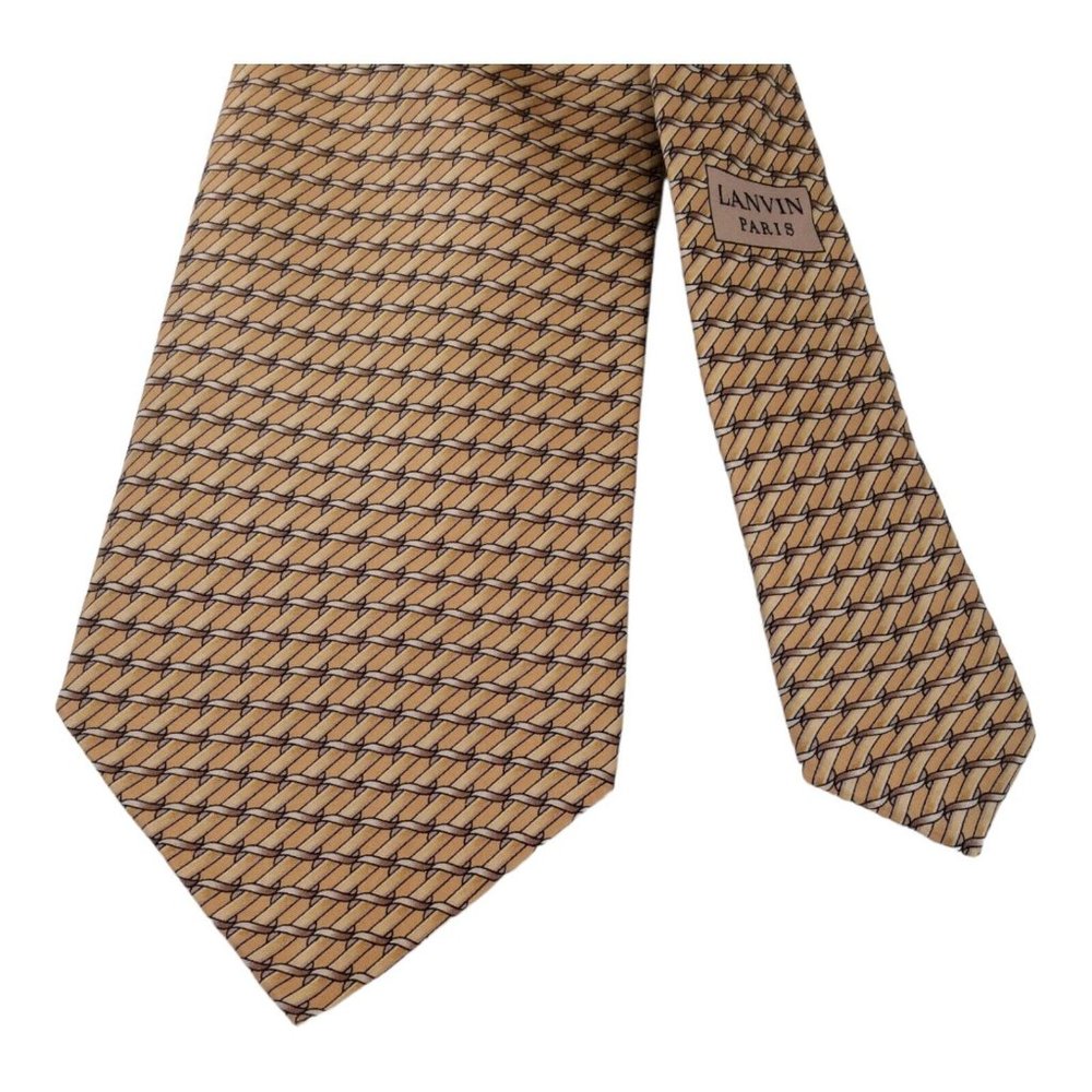 LANVIN PARIS Gold Chain Link Silk Tie Made In France 58"-3".1/2 EX COND - Picture 5 of 8